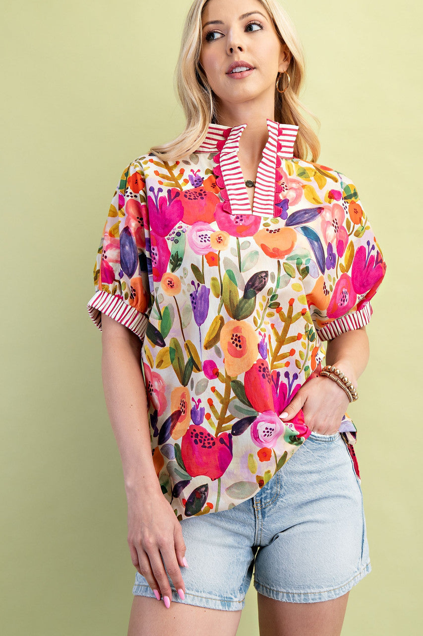 GiGiO Floral Mock-neck Top