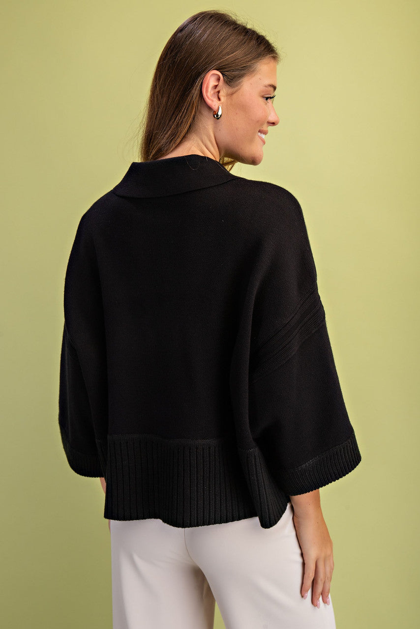 GiGiO Women's Black V-Neck Collared Sweater