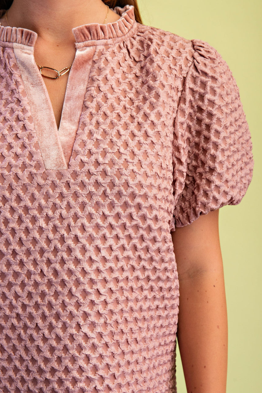 GiGiO Women's Mauve Textured Puff Sleeve Top