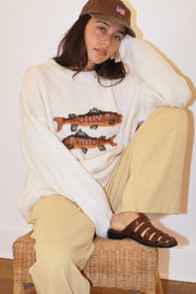Bailey Rose Women's Cream Trout Graphic Knit Sweater