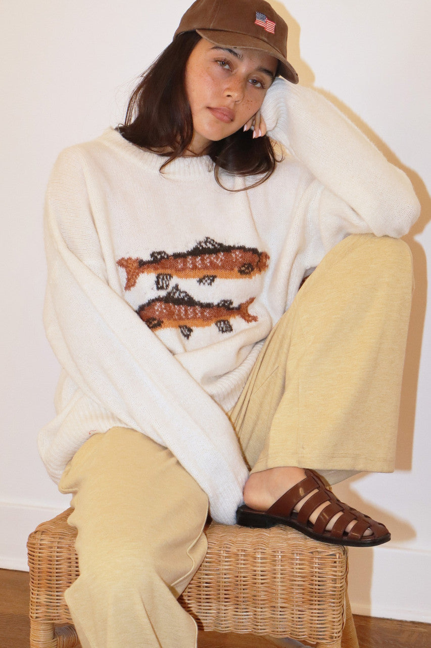 Bailey Rose Women's Cream Trout Graphic Knit Sweater