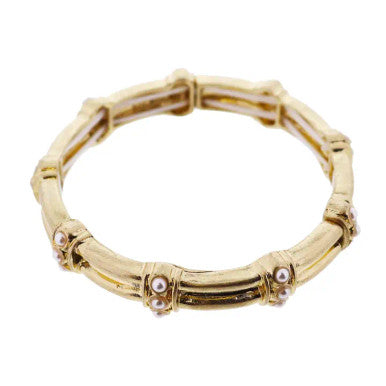 Jane Marie Gold Pearl Bar Accent Artisan Stretch Bangle Bracelet