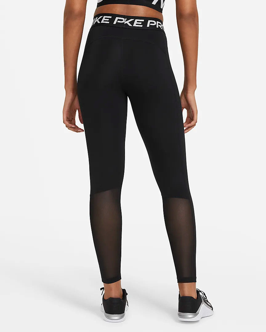 Nike Women's Mid Rise Mesh Paneled Pro Leggings- Black/White