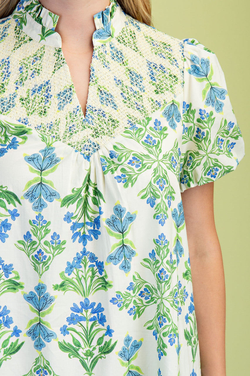 GiGiO Floral Print Ruffle Collar V-neck