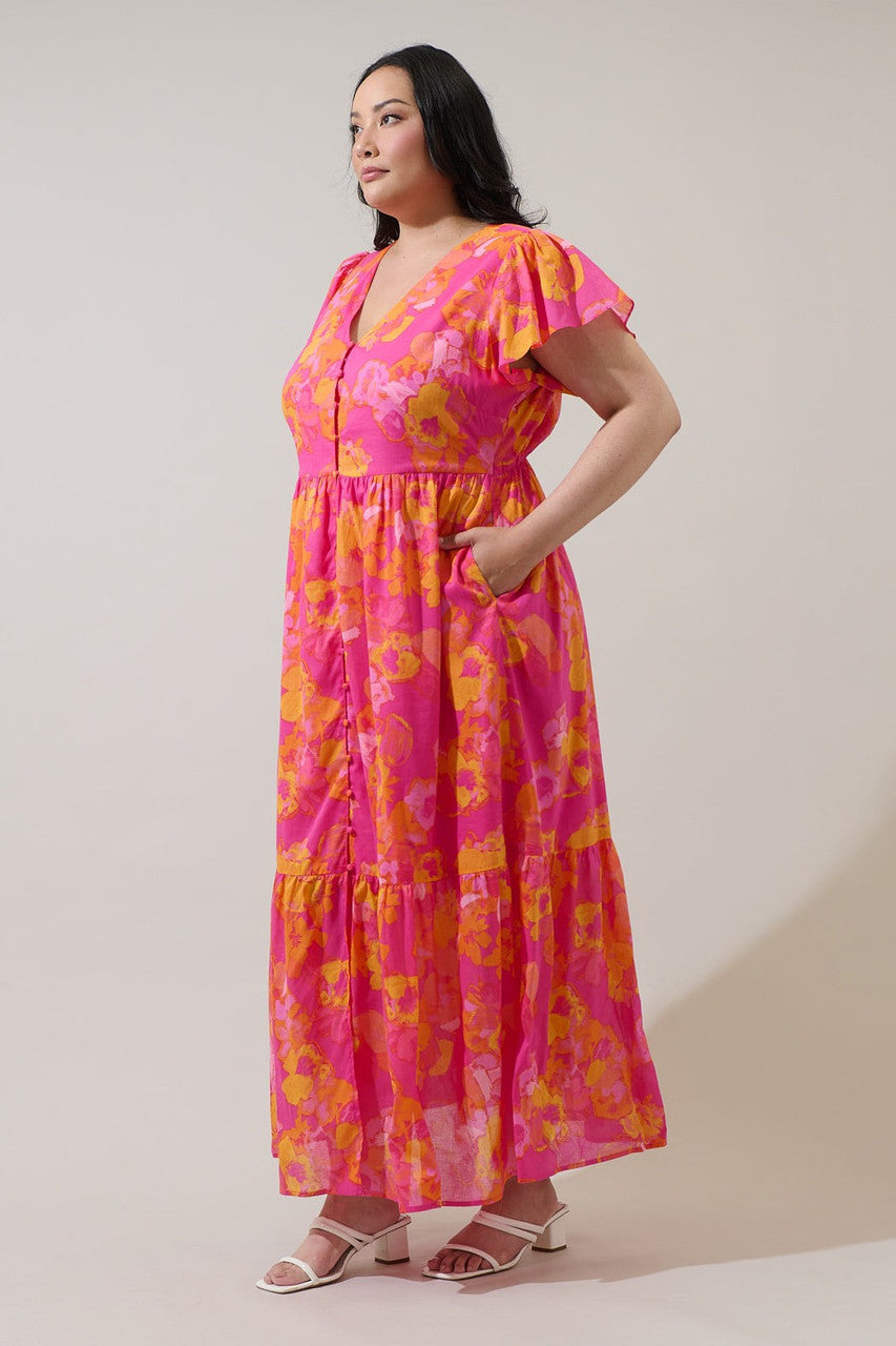 Sugar Lips Plus Size Women's Elaris Floral Blissa Button Midi Dress