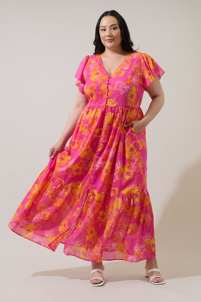 Sugar Lips Plus Size Women's Elaris Floral Blissa Button Midi Dress