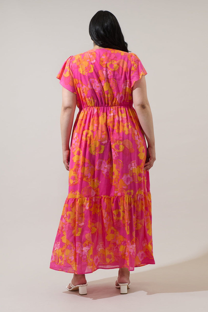 Sugar Lips Plus Size Women's Elaris Floral Blissa Button Midi Dress