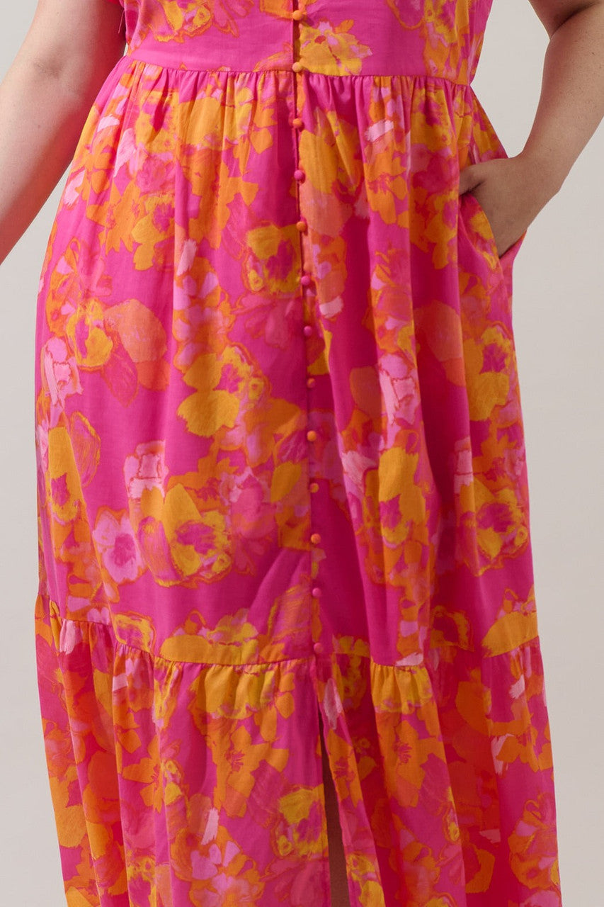 Sugar Lips Plus Size Women's Elaris Floral Blissa Button Midi Dress