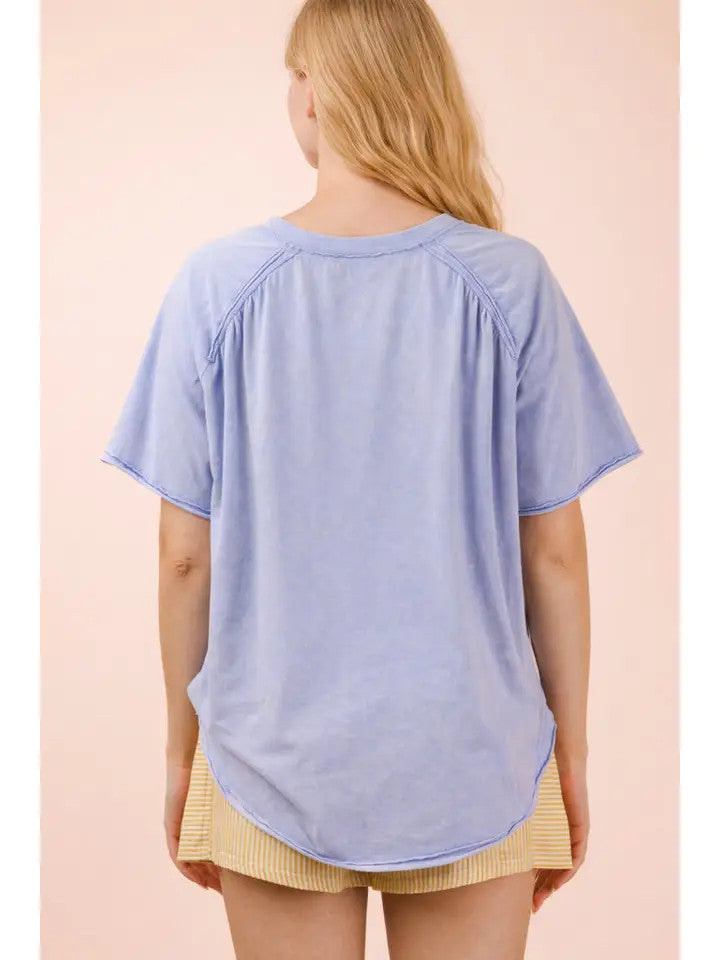 Very J Women's Mineral Washed Knit Top - Blue