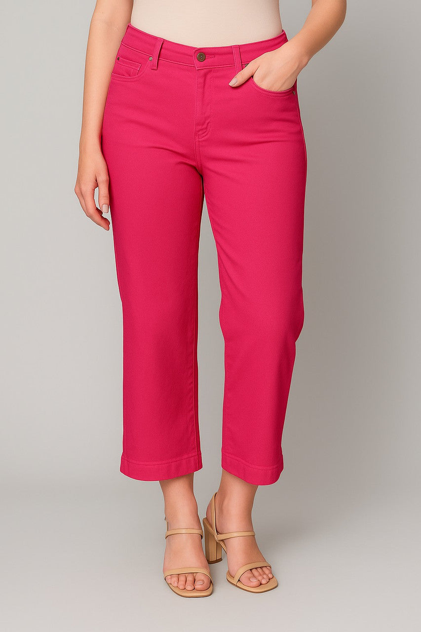 Pine Apparel Women's Cropped Wide Leg Jean -Vivid Berry