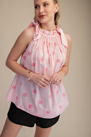 Glam Tie Strap Smocked Polka Dot Top