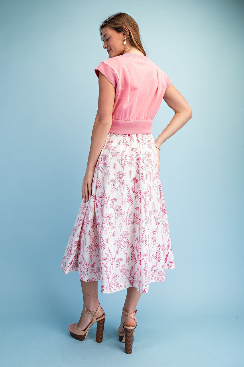 GiGiO Sweatshirt And Floral Print Illusion Midi Dress