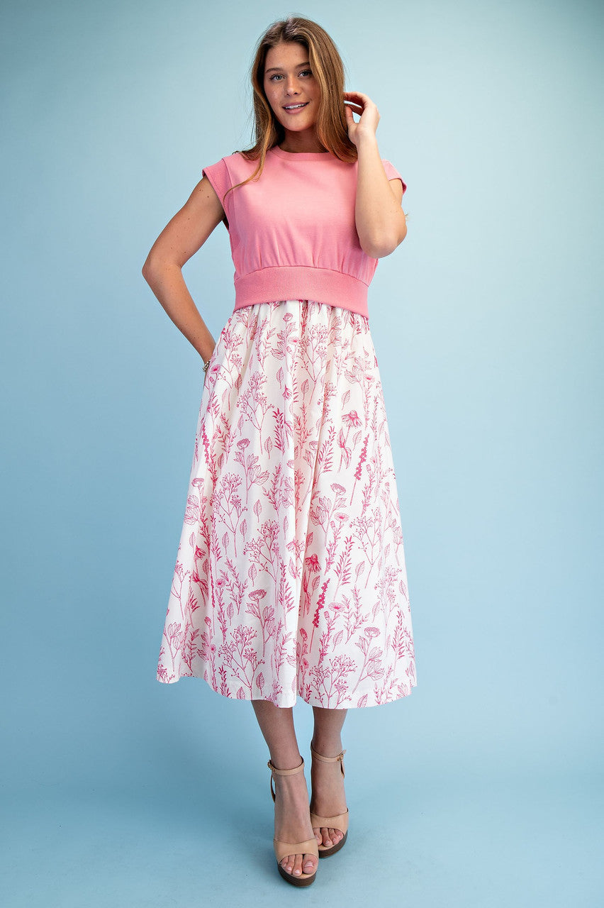 GiGiO Sweatshirt And Floral Print Illusion Midi Dress