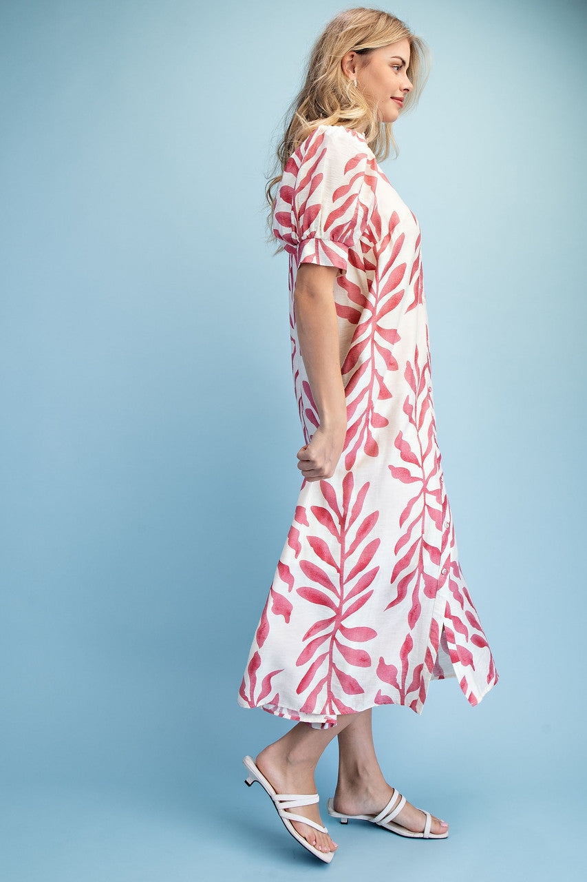 GiGiO Leaf Print Button Down Midi Dress