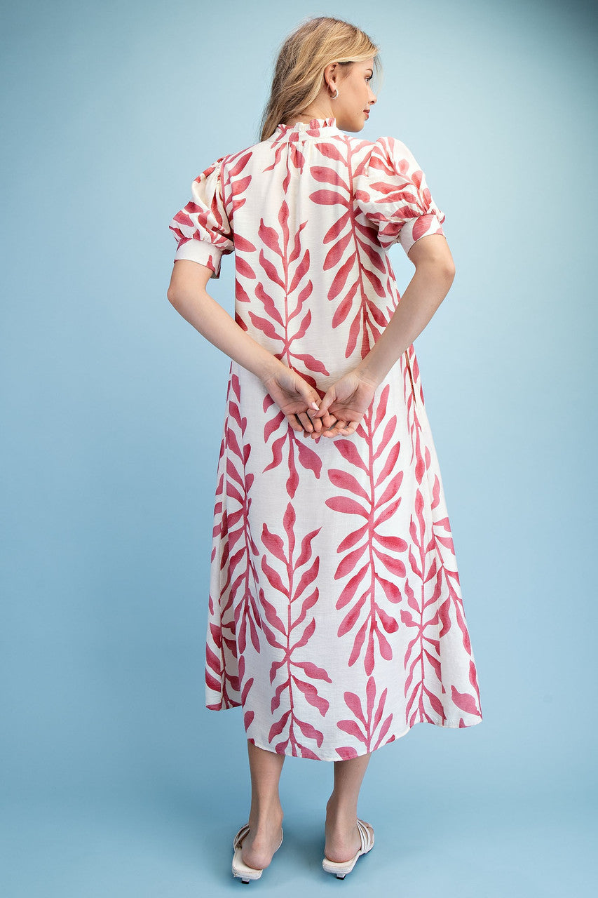 GiGiO Leaf Print Button Down Midi Dress