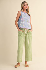 &merci Women's Floral Embroidery Scalloped Tank - Dusty Blue