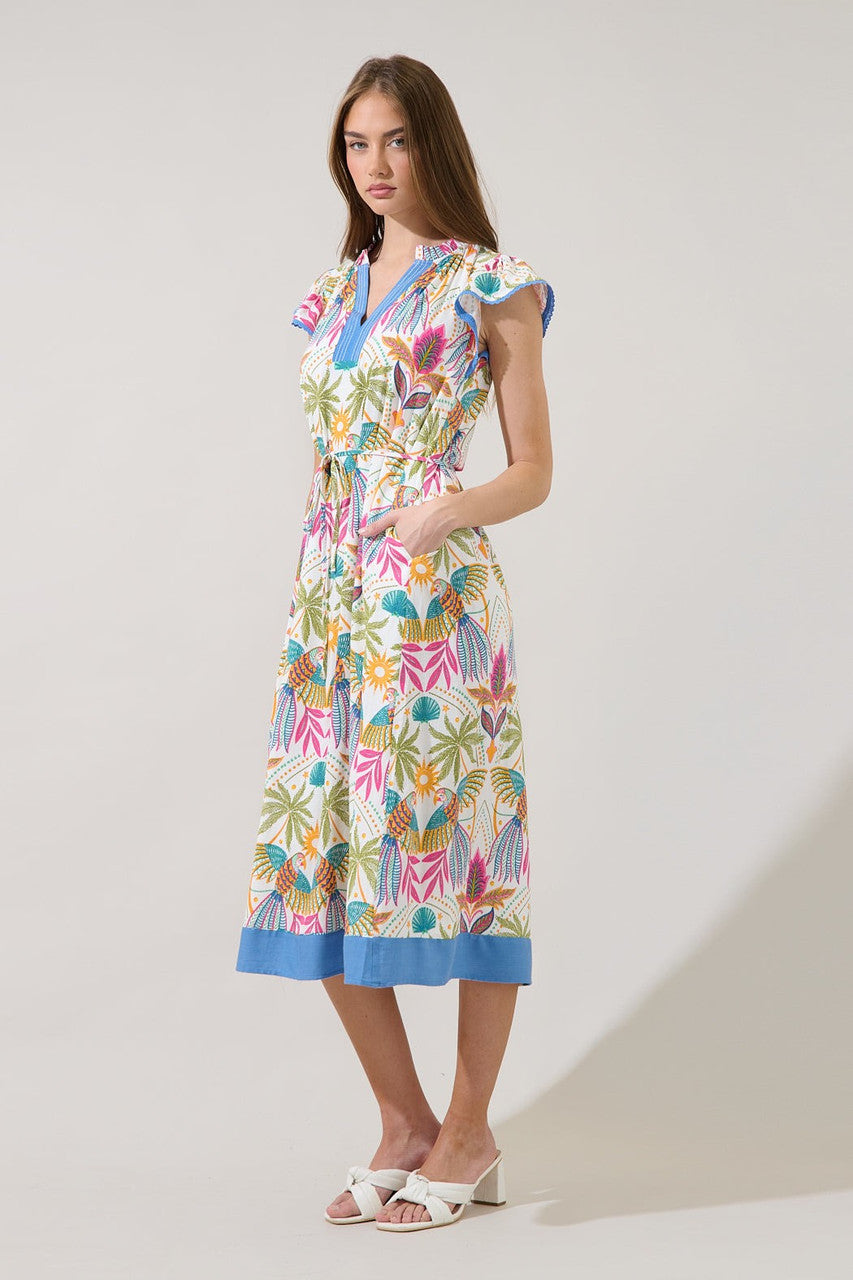 Sugar Lips Women's Adelina Shift Midi Dress Tropical