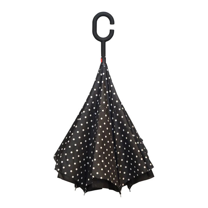 Calla Black and White Polka Dots Topsy Turvy Umbrella