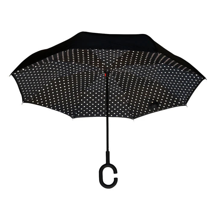 Calla Black and White Polka Dots Topsy Turvy Umbrella