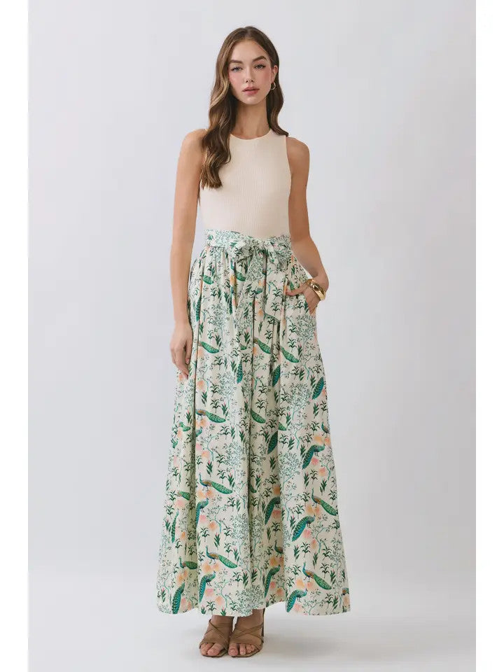 TCEC Women's Printed Contrast Bodice Maxi Dress