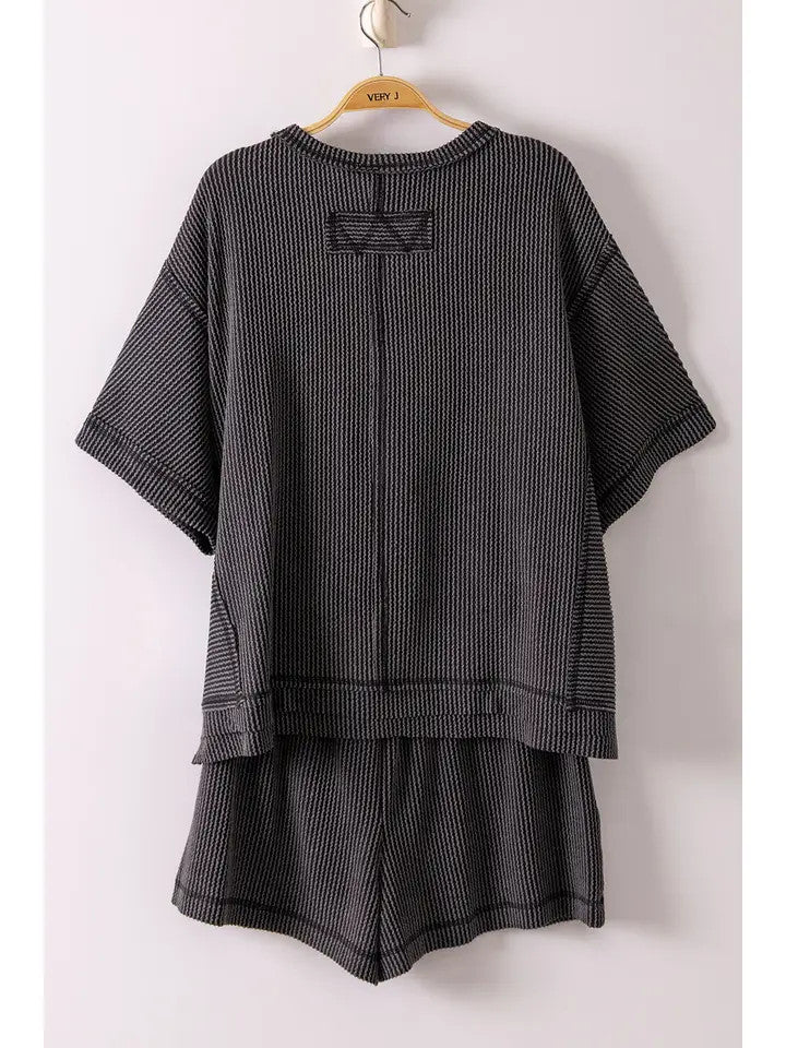 Very J Women's Ribbed Knit Set - Charcoal