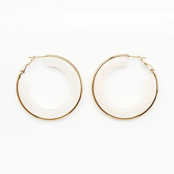 What's Hot Natural Cream Acrylic Hoop with Gold Accent Earring