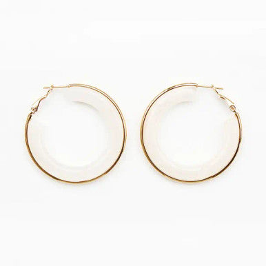 What's Hot Natural Cream Acrylic Hoop with Gold Accent Earring