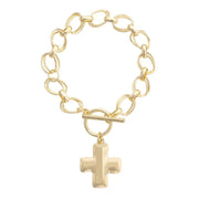 Canvas Elise Hammered Cross Toggle Bracelet - Shiny Gold