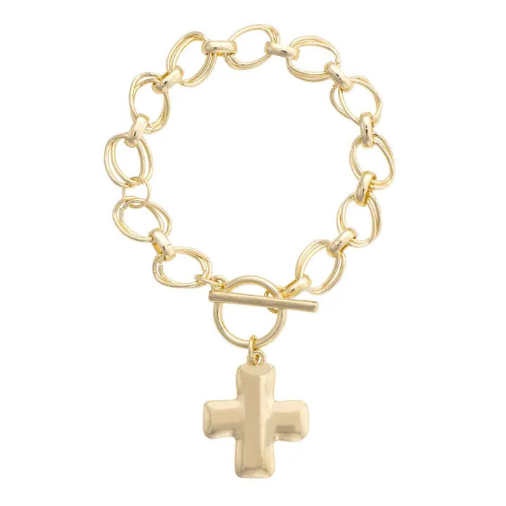 Canvas Elise Hammered Cross Toggle Bracelet - Shiny Gold