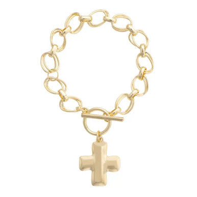 Canvas Elise Hammered Cross Toggle Bracelet - Shiny Gold
