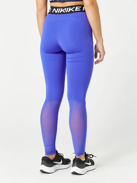 Rise Mesh Paneled Pro Leggings- Lapis/White