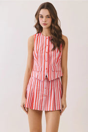 TCEC Women's Pink Candy Stripe Tailored Vest Top
