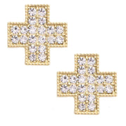 Canvas Kenna Pave Square Cross Earrings - Gold