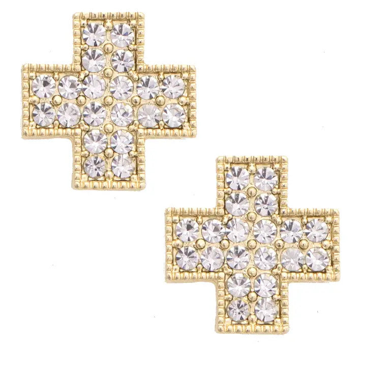 Canvas Kenna Pave Square Cross Earrings - Gold