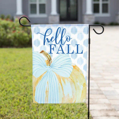 The Navy Knot Fall Garden Flag - Pumpkin with Blue Ribbon