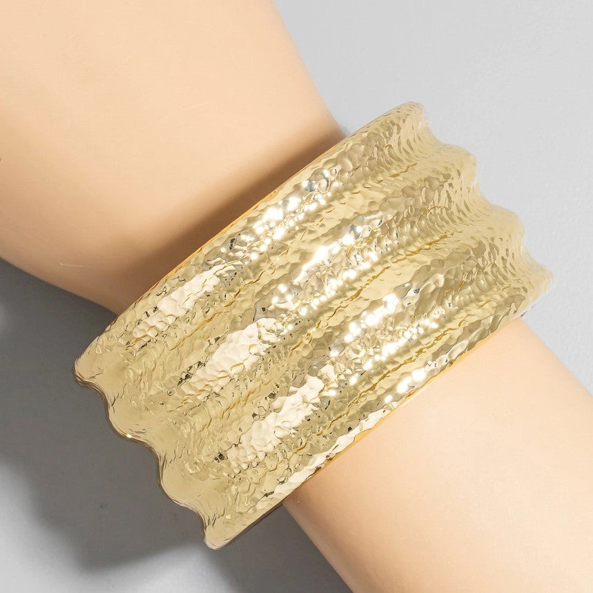 The Looks by Fame Gold Hammered Wide Bangle Bracelet