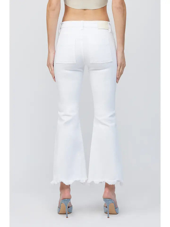 Hidden Jeans Women's White Cargo Pocket Cropped Flare