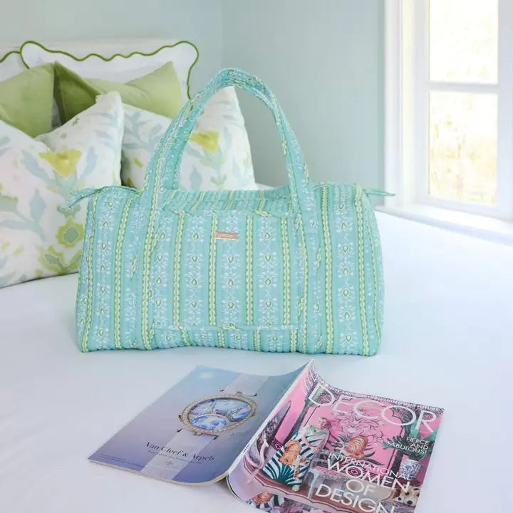 Laura Park Rosemary Stripe Blue Quilted Signature Duffle Bag