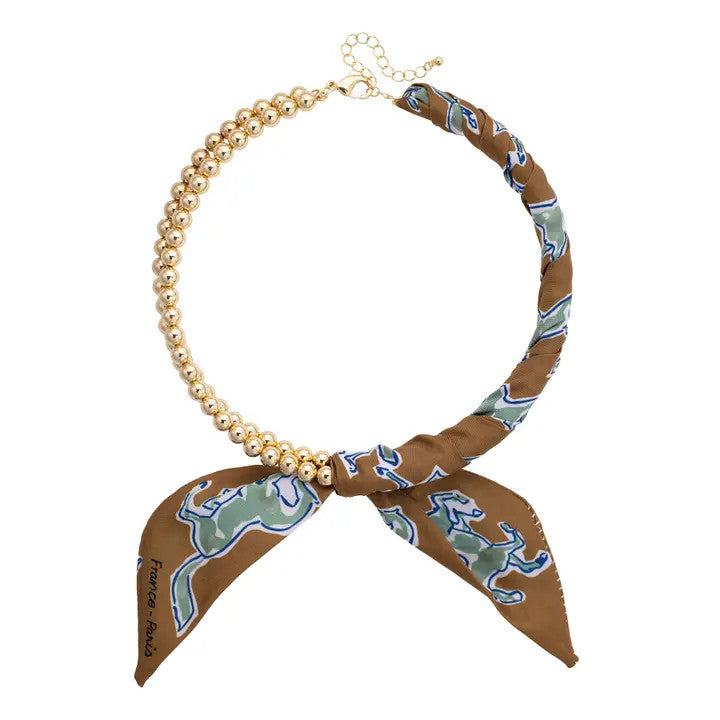 Canvas Winnie Ball Bead Scarf Necklace in Brown
