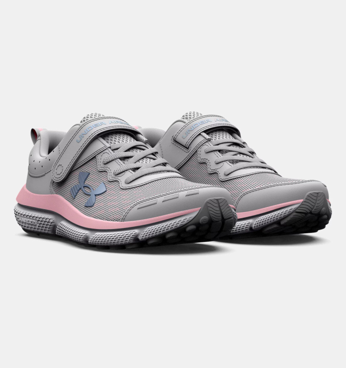Under Armour Girls' Pre-School UA Assert 10 AC Wide Running Shoes - Halo Gray / Pink Sugar / Iridescent