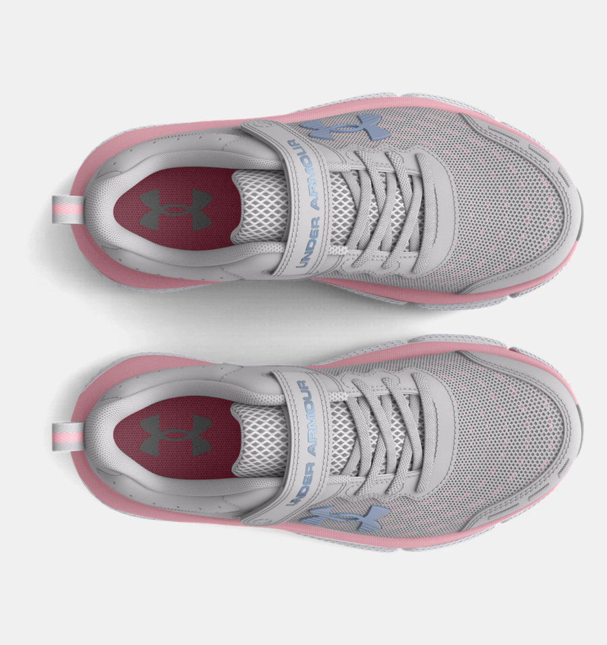 Under Armour Girls' Pre-School UA Assert 10 AC Wide Running Shoes - Halo Gray / Pink Sugar / Iridescent