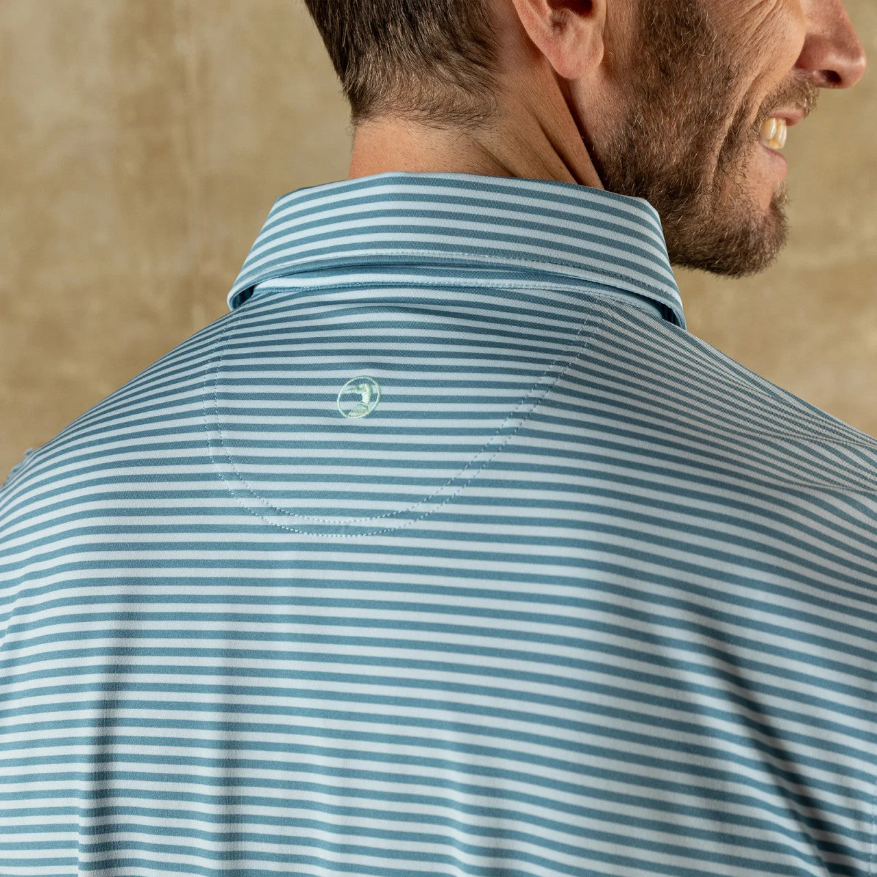 Duck Head Men's Long Drive Performance Polo Windor Stripe - Sunwashed Blue