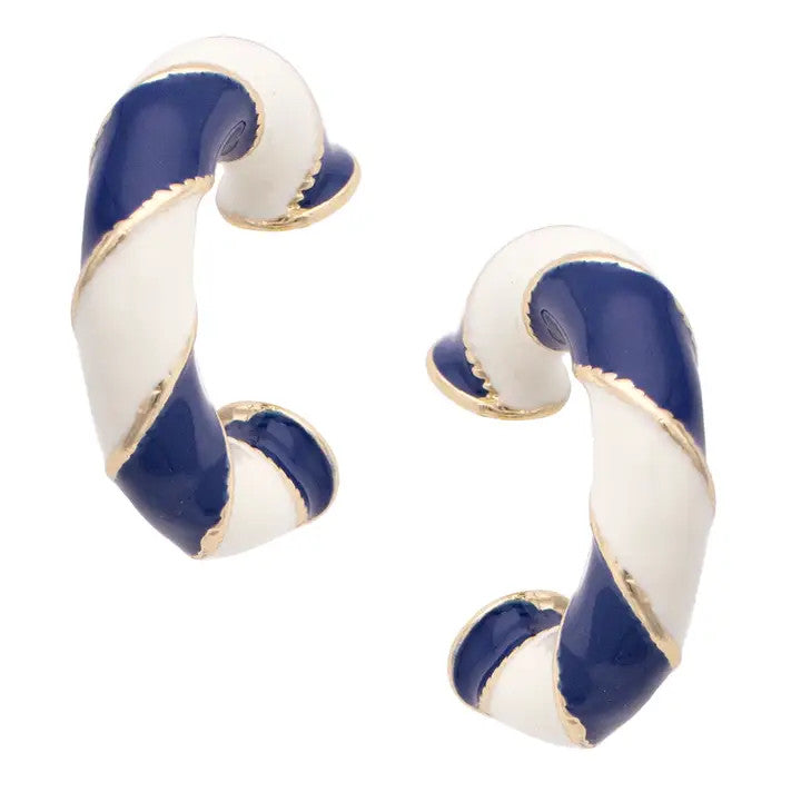 Canvas Sandy Striped Enamel Hoop Earrings - Navy