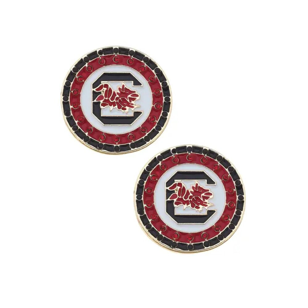 Canvas South Carolina Gamecocks Pave Disc Stud Earrings