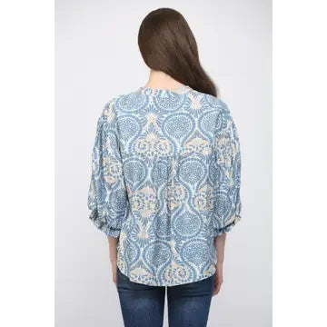 Fate Women's Blue Damask Print Blouse