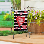 Evergreen Striped Hearts Burlap Garden Flag