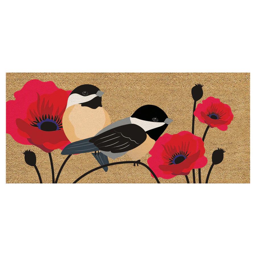 Evergreen Birds and Poppies Flocked Coir Sassafras Switch Mat