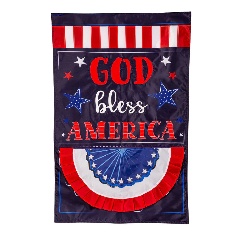 Evergreen Patriotic God Bless America Applique House Flag