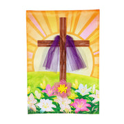 Evergreen Easter Cross With Lilies Applique Garden Flag