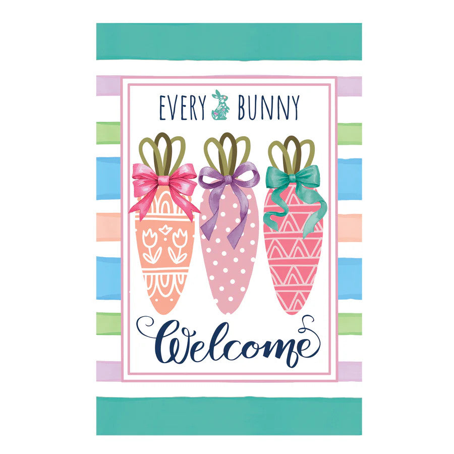 Evergreen Every Bunny Carrot Welcome Applique Garden Flag
